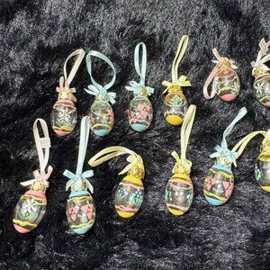 Set Of 12 Midwest Glass Hand-Painted Easter Egg Ornaments With Ribbon Hangers